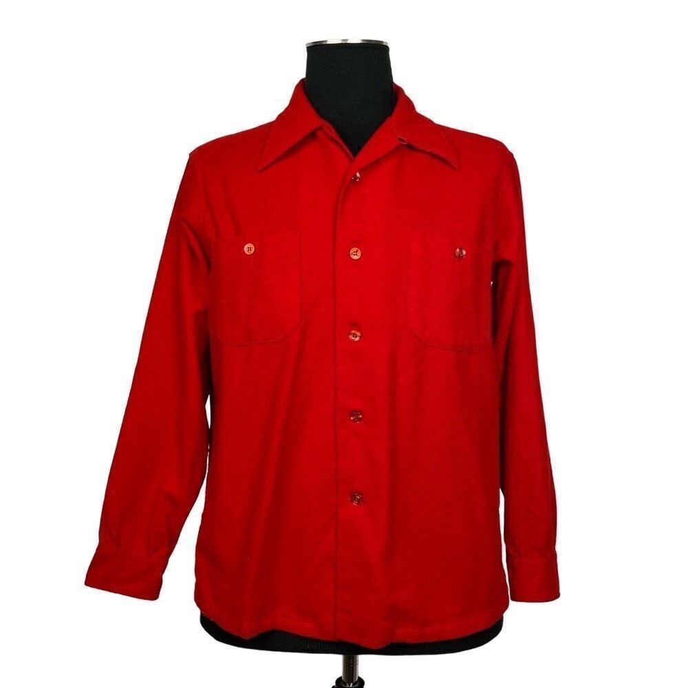 Vintage‎ Pendleton Red 100% Wool Button Front Shirt - Men’s L